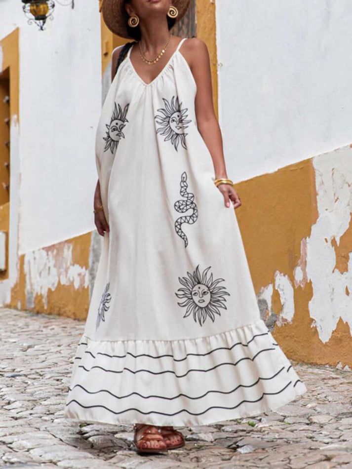 Unique Ethnic Under The Sun Printed V-Neck Dress EVELANO