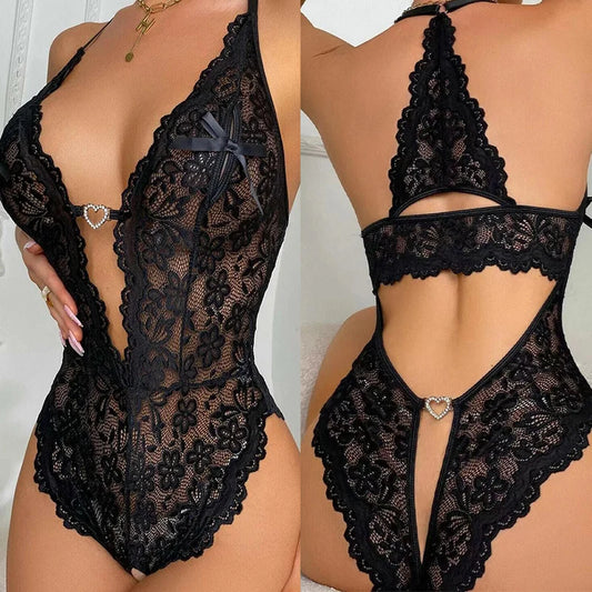 Sexy Bodysuit For Woman Open Bra Crotchless Underwear Sexy Lingerie Lace Bodysuit Lenceria Erotic Mujer Sexi Costumes Plus Size EVELANO